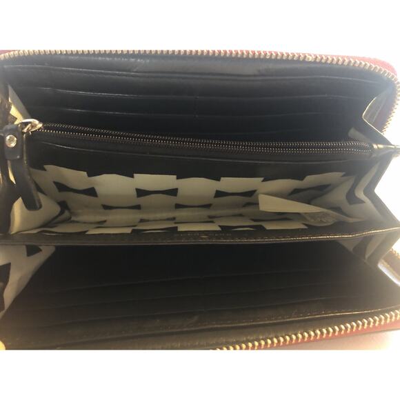 Kate Spade New York Womens Red Leather Zip Around Black Tag 3 Dividers Large - Picture 3 of 5